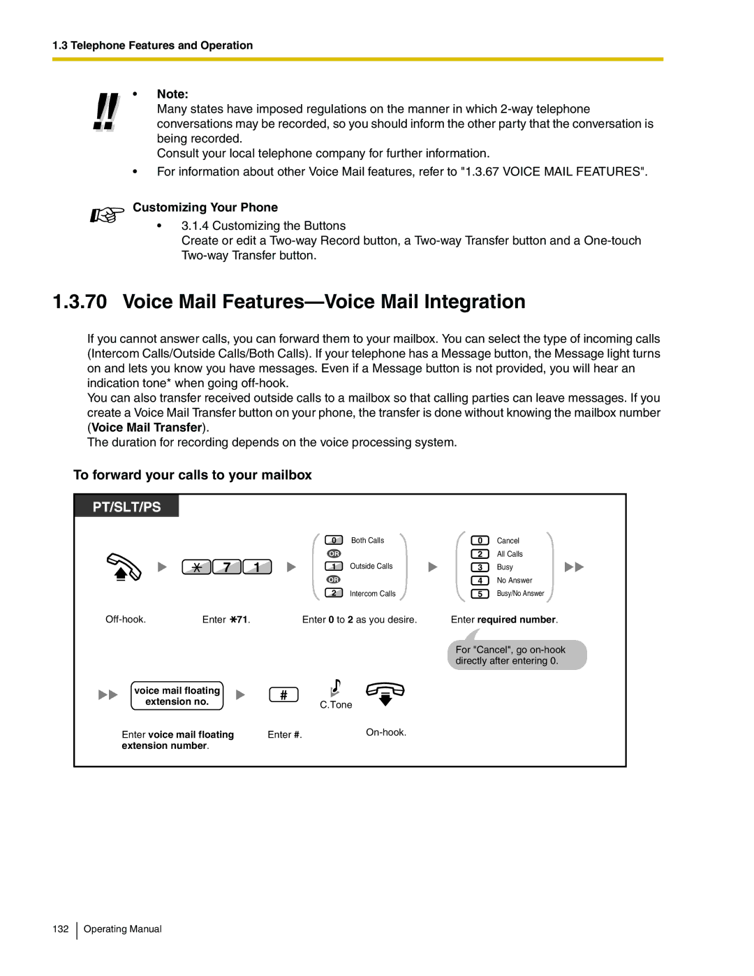 Panasonic KX-TDA600 manual Voice Mail Features-Voice Mail Integration, To forward your calls to your mailbox 