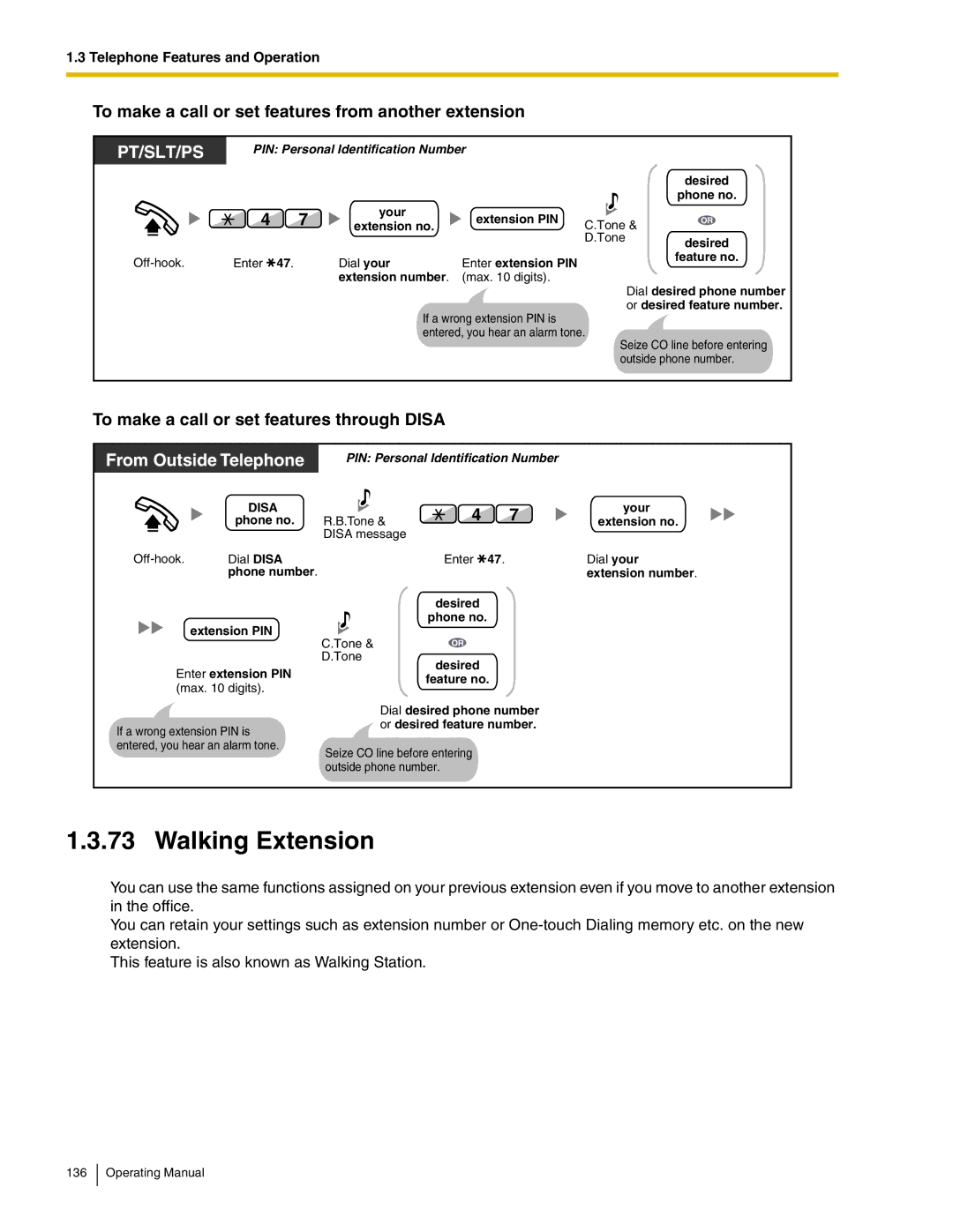 Panasonic KX-TDA600 manual Walking Extension, To make a call or set features from another extension 