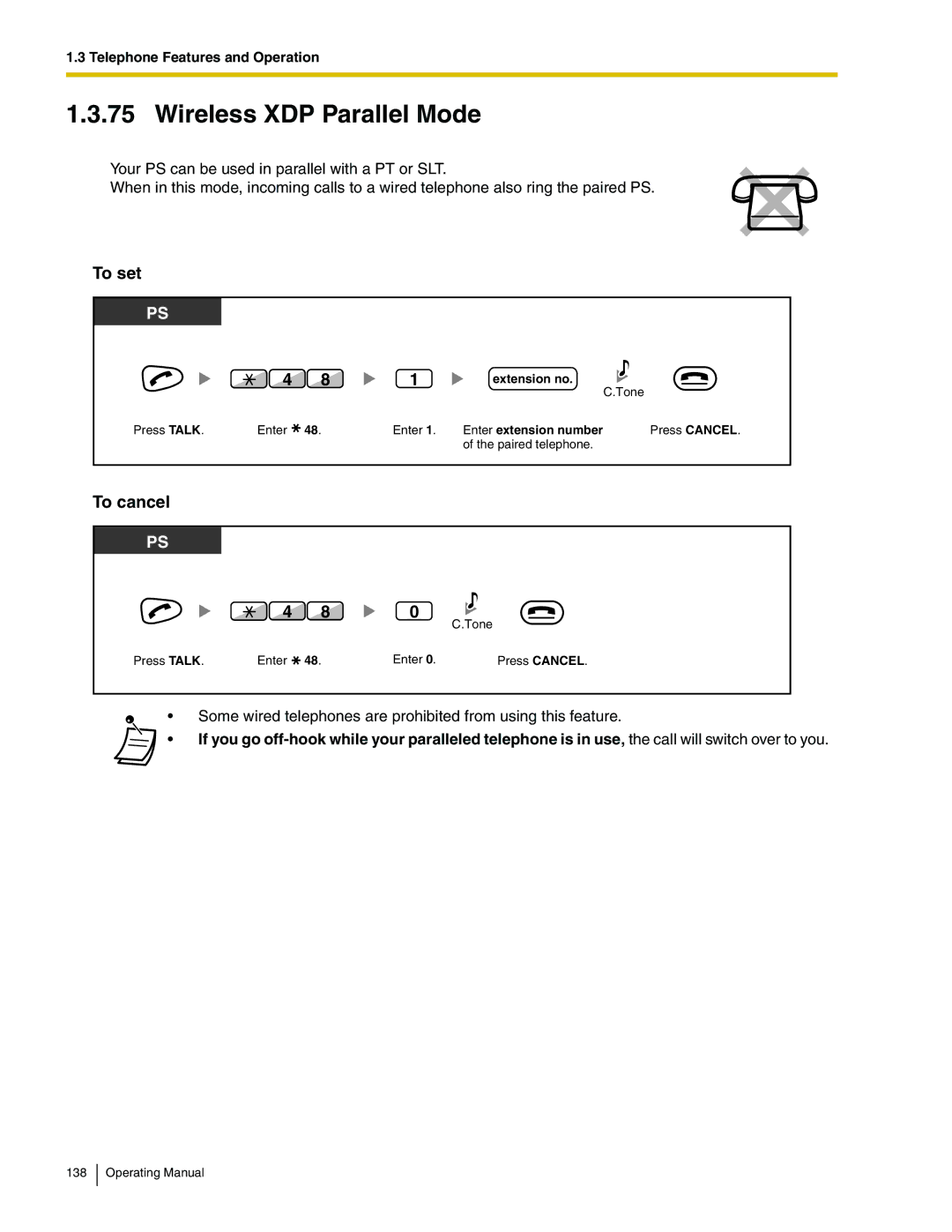 Panasonic KX-TDA600 manual Wireless XDP Parallel Mode, To cancel 