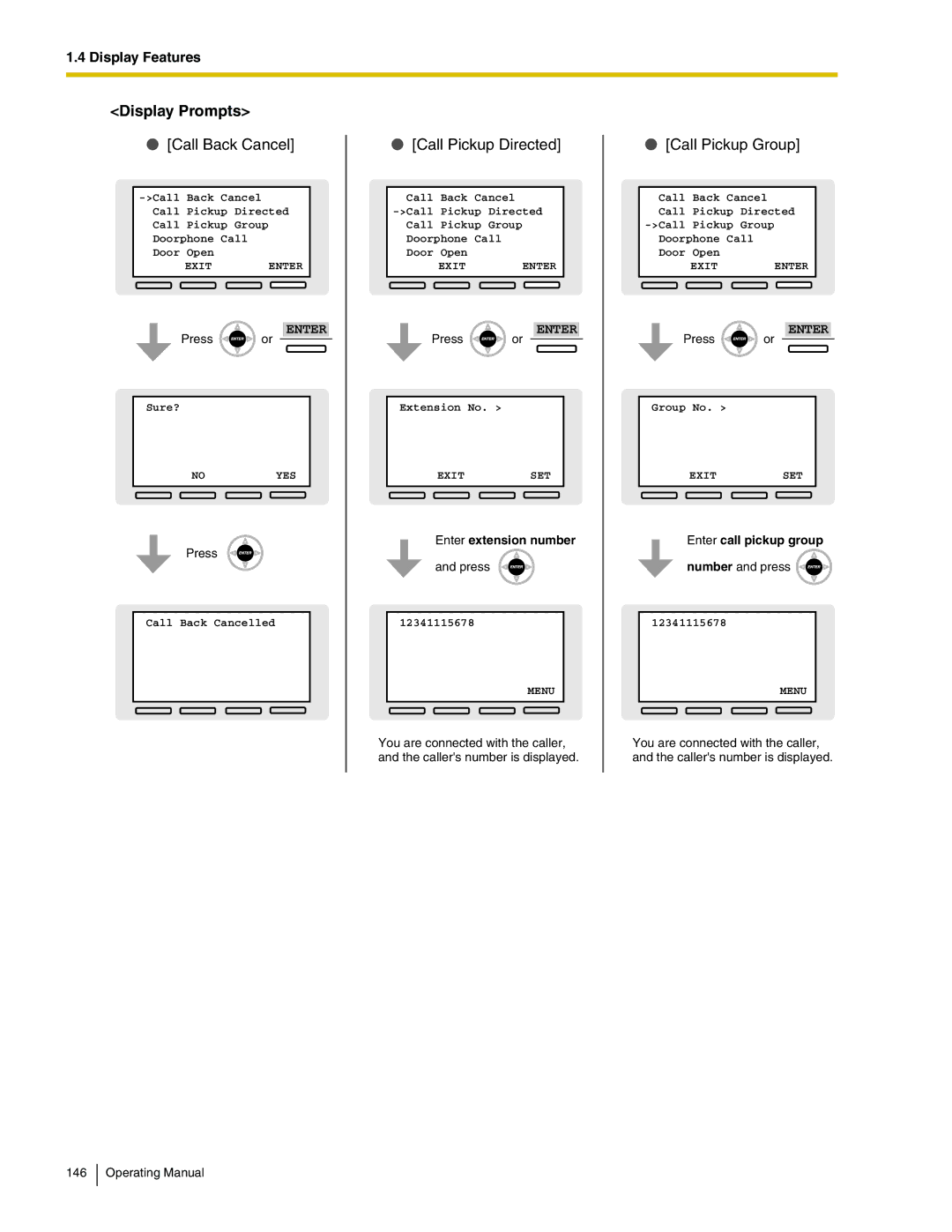 Panasonic KX-TDA600 manual Display Prompts, Enter extension number, Enter call pickup group 