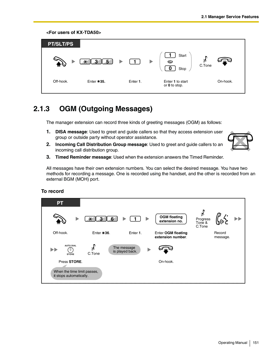 Panasonic KX-TDA600 manual OGM Outgoing Messages, For users of KX-TDA50 