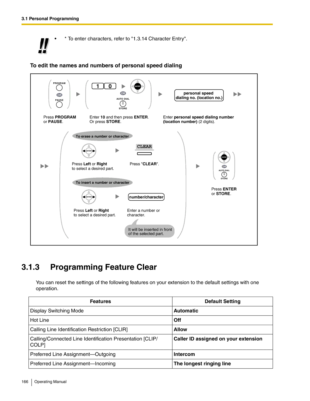 Panasonic KX-TDA600 manual Programming Feature Clear, To edit the names and numbers of personal speed dialing 