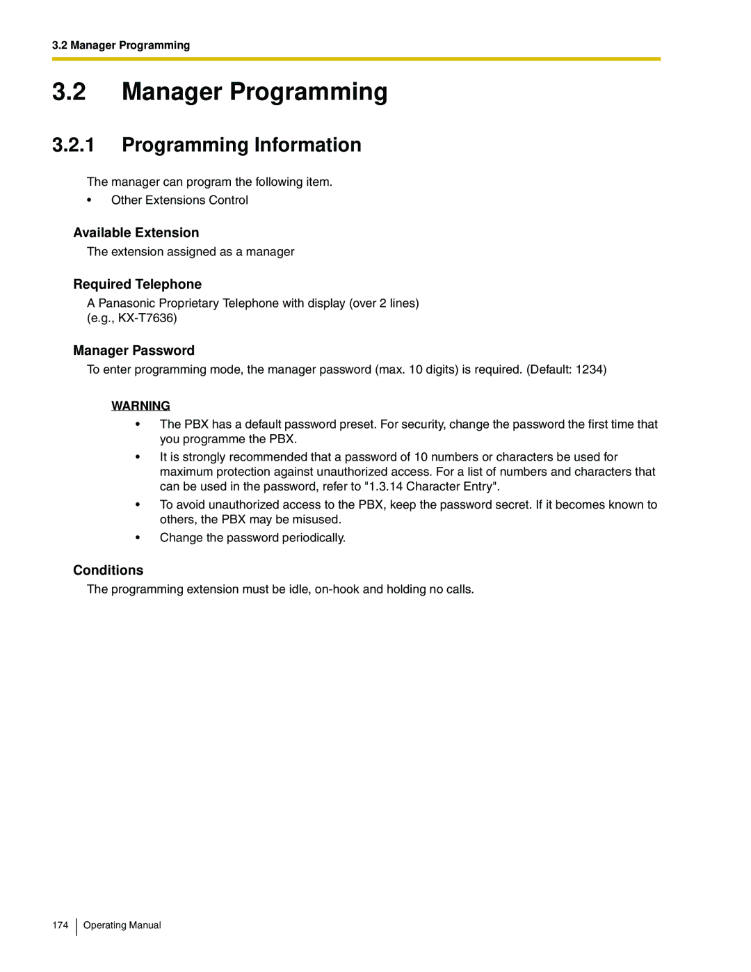 Panasonic KX-TDA600 manual Manager Programming, Manager Password 