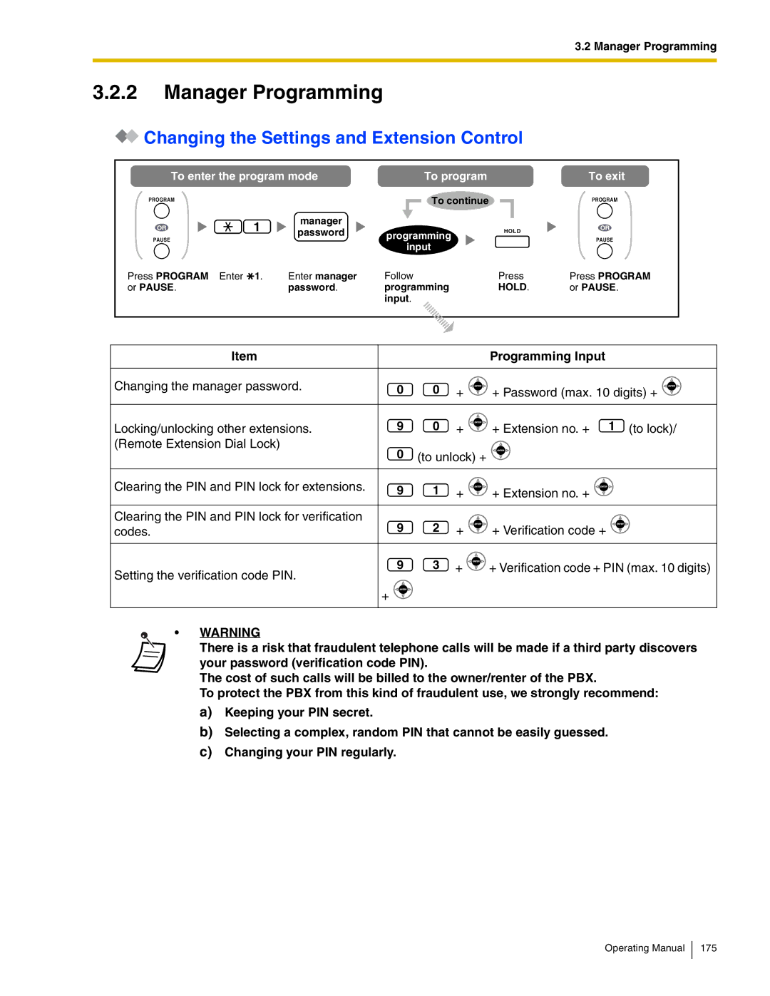 Panasonic KX-TDA600 manual Manager Programming, Changing the Settings and Extension Control, Or Pause Password 