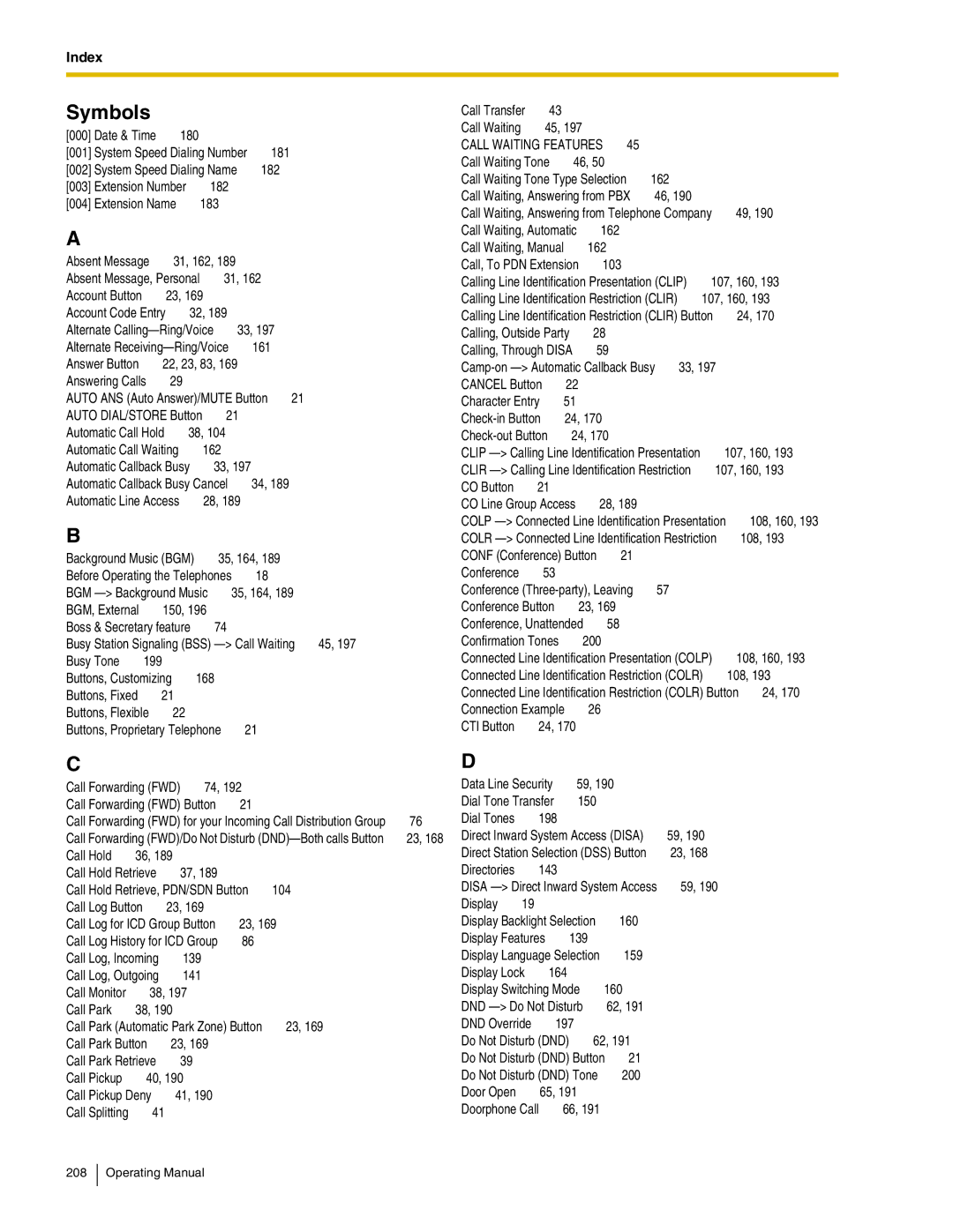 Panasonic KX-TDA600 manual Symbols 