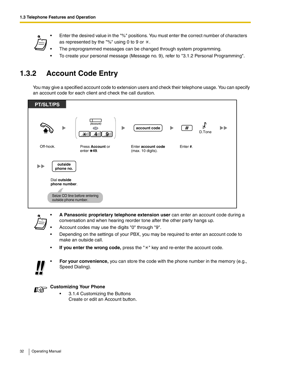 Panasonic KX-TDA600 manual Account Code Entry, Account code, Enter account code, Outside Phone no 