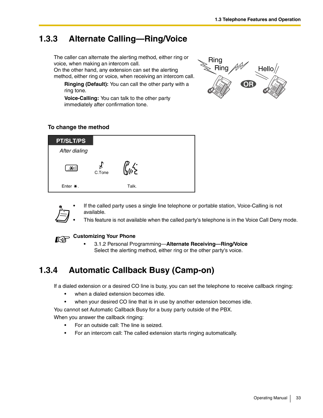 Panasonic KX-TDA600 manual Alternate Calling-Ring/Voice, Automatic Callback Busy Camp-on, To change the method 