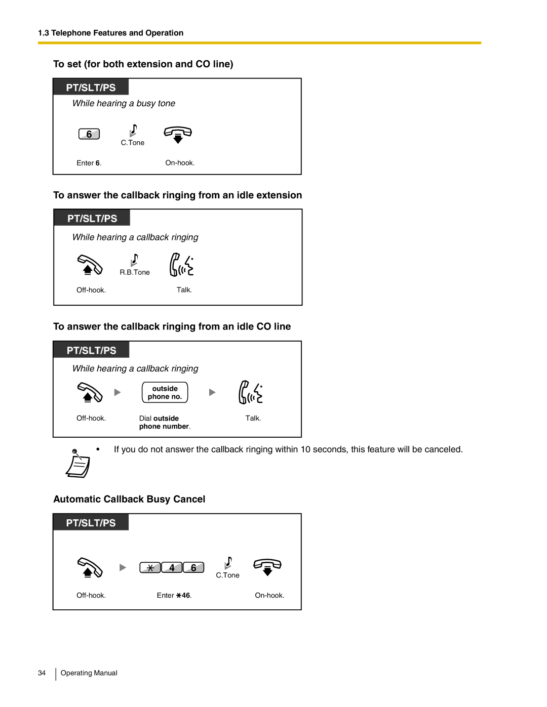 Panasonic KX-TDA600 manual To set for both extension and CO line, To answer the callback ringing from an idle extension 