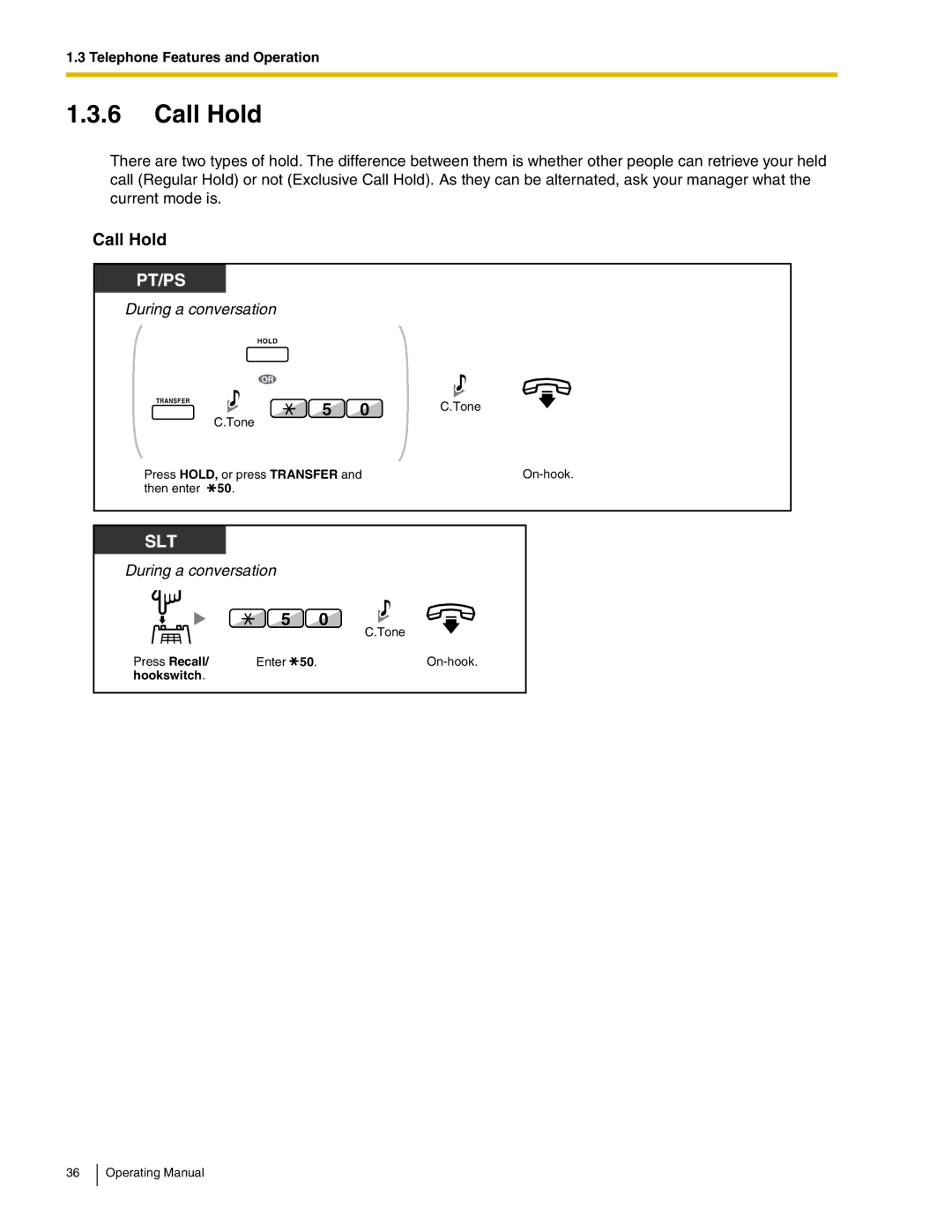 Panasonic KX-TDA600 manual Call Hold, Press Recall, Hookswitch 