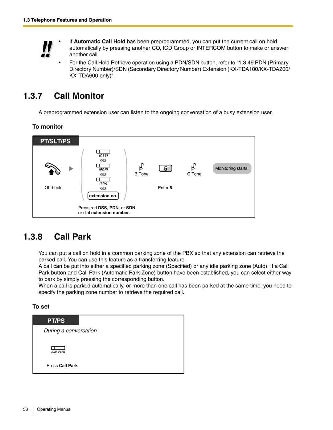 Panasonic KX-TDA600 manual Call Monitor, To monitor, Press Call Park 