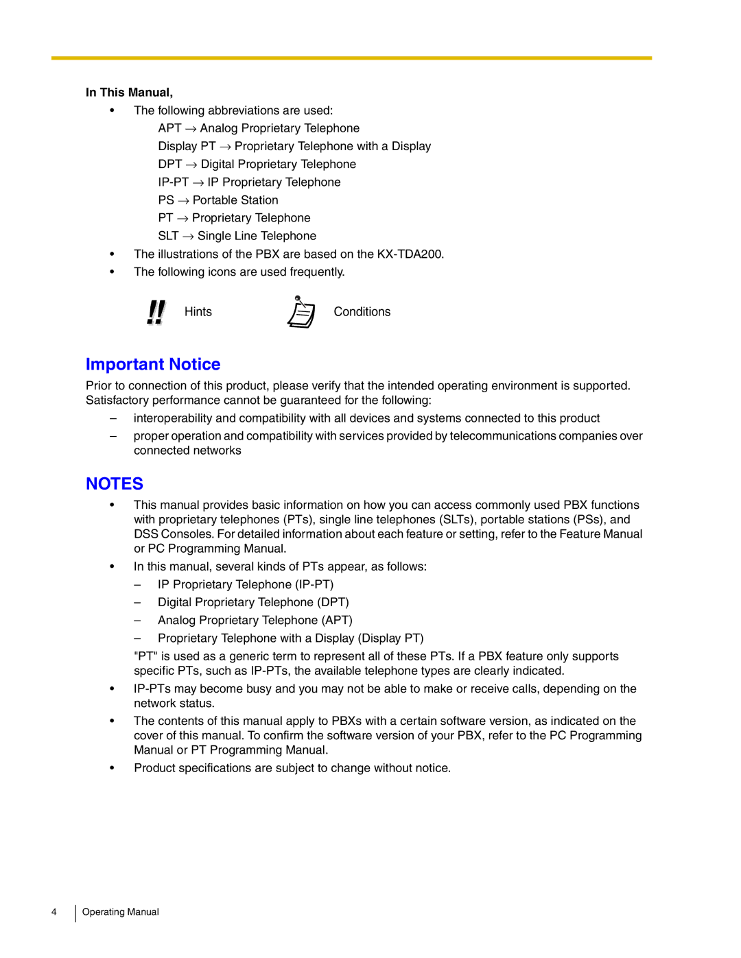 Panasonic KX-TDA600 manual Important Notice, This Manual 