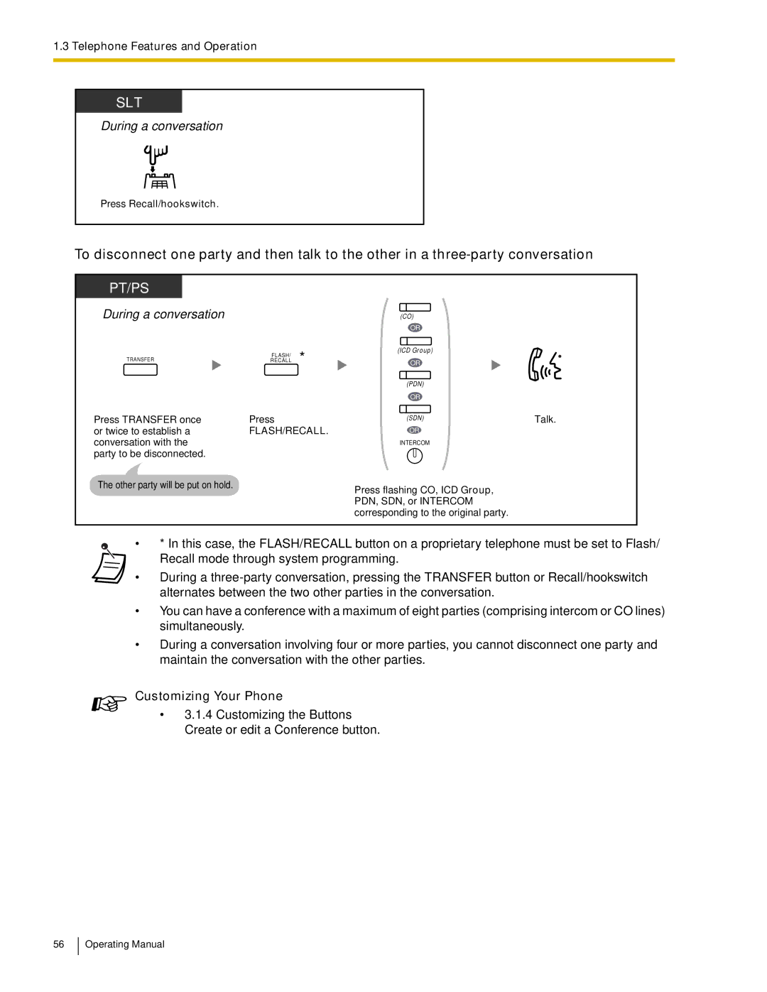 Panasonic KX-TDA600 manual Customizing the Buttons Create or edit a Conference button 