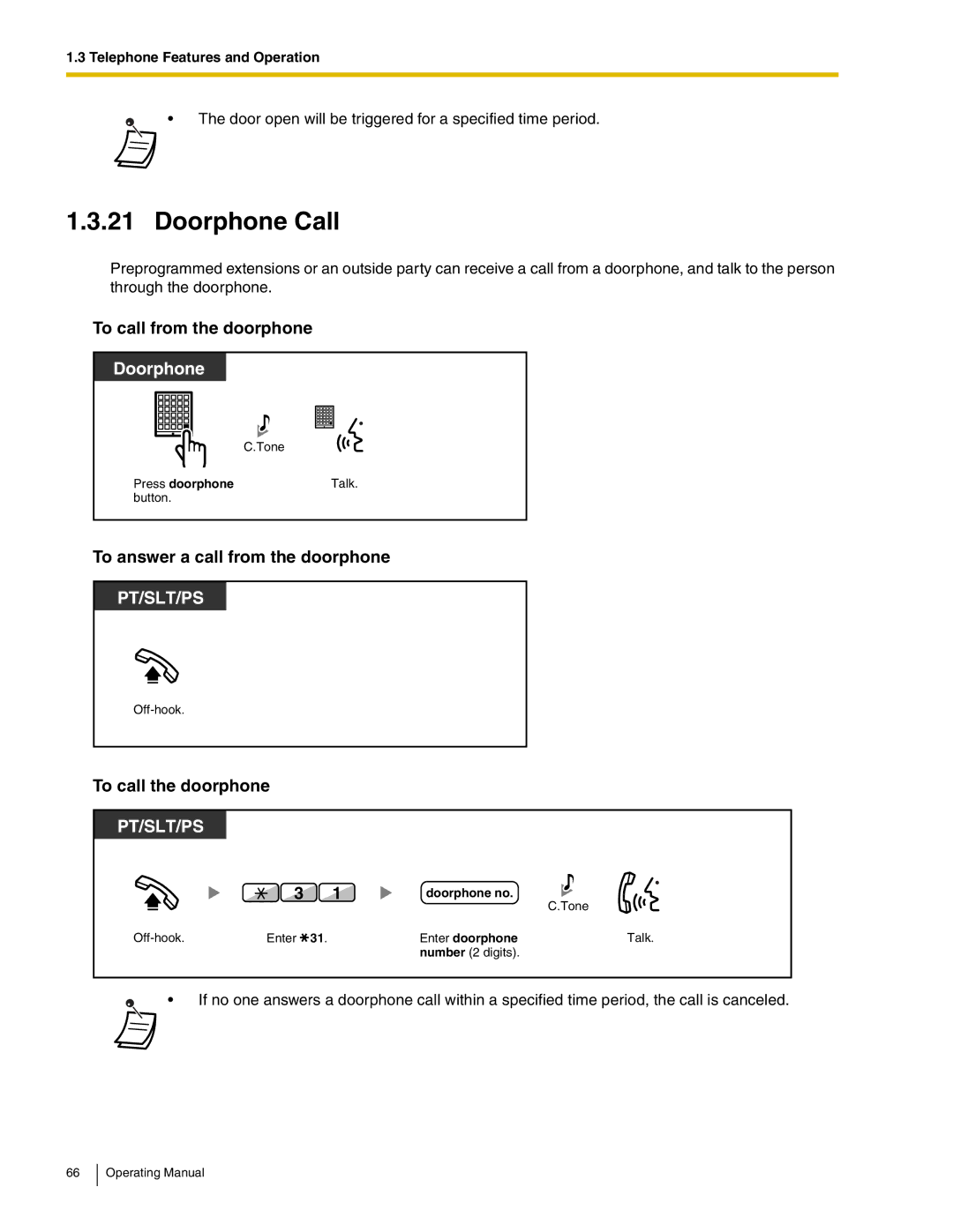 Panasonic KX-TDA600 Doorphone Call, To call from the doorphone, To answer a call from the doorphone, To call the doorphone 