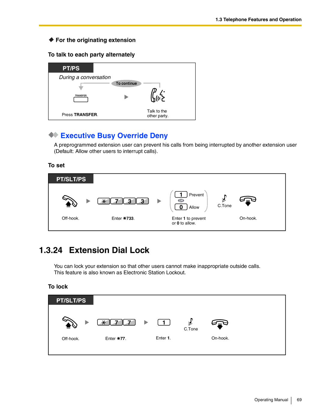 Panasonic KX-TDA600 manual Extension Dial Lock, Executive Busy Override Deny, To lock, 733 