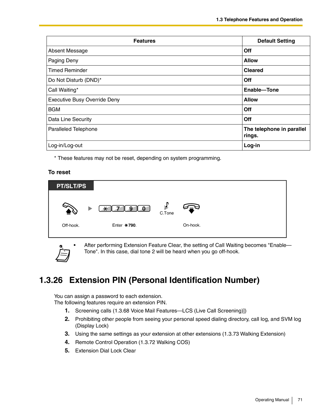 Panasonic KX-TDA600 manual Extension PIN Personal Identification Number, To reset, 790 