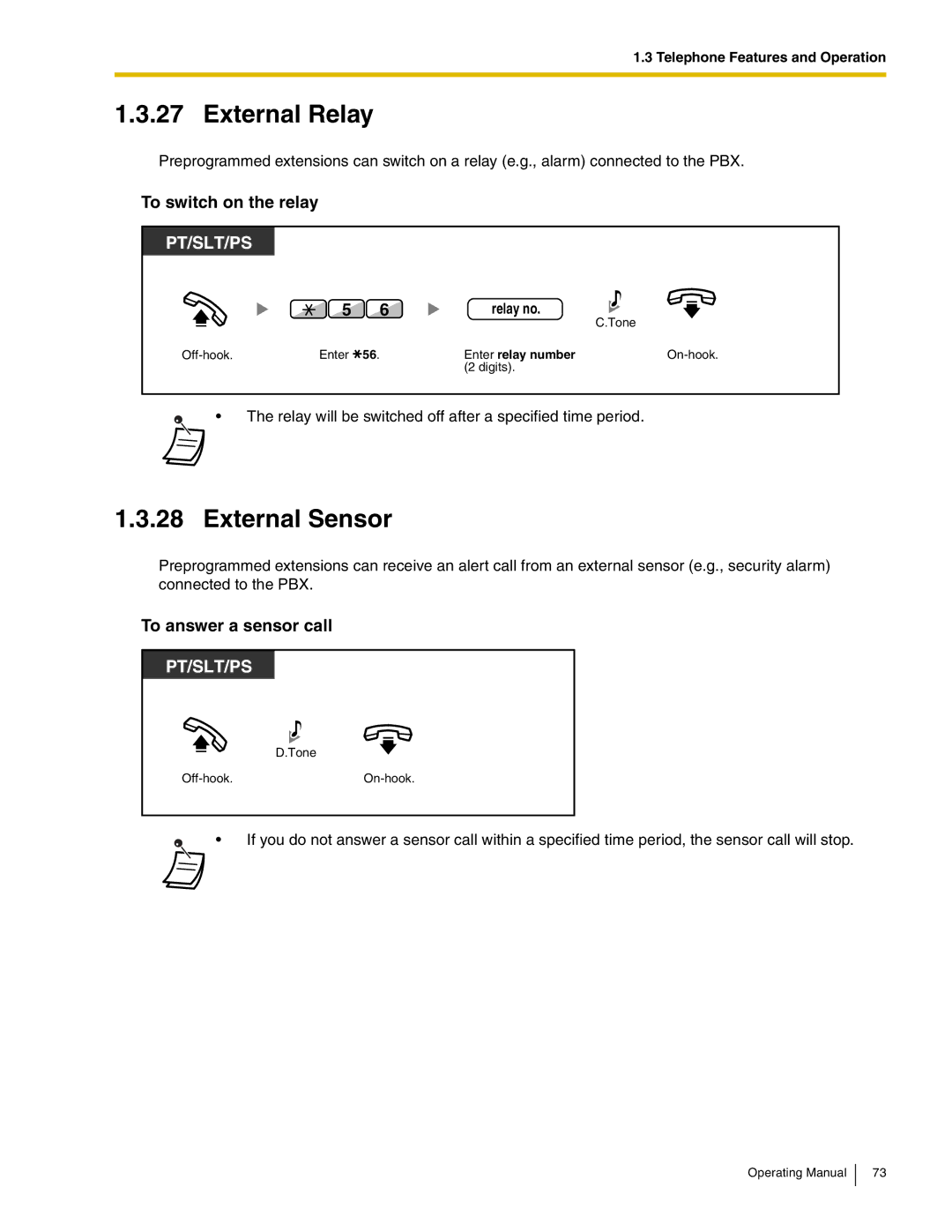 Panasonic KX-TDA600 manual External Relay, External Sensor, To switch on the relay, To answer a sensor call, Relay no 