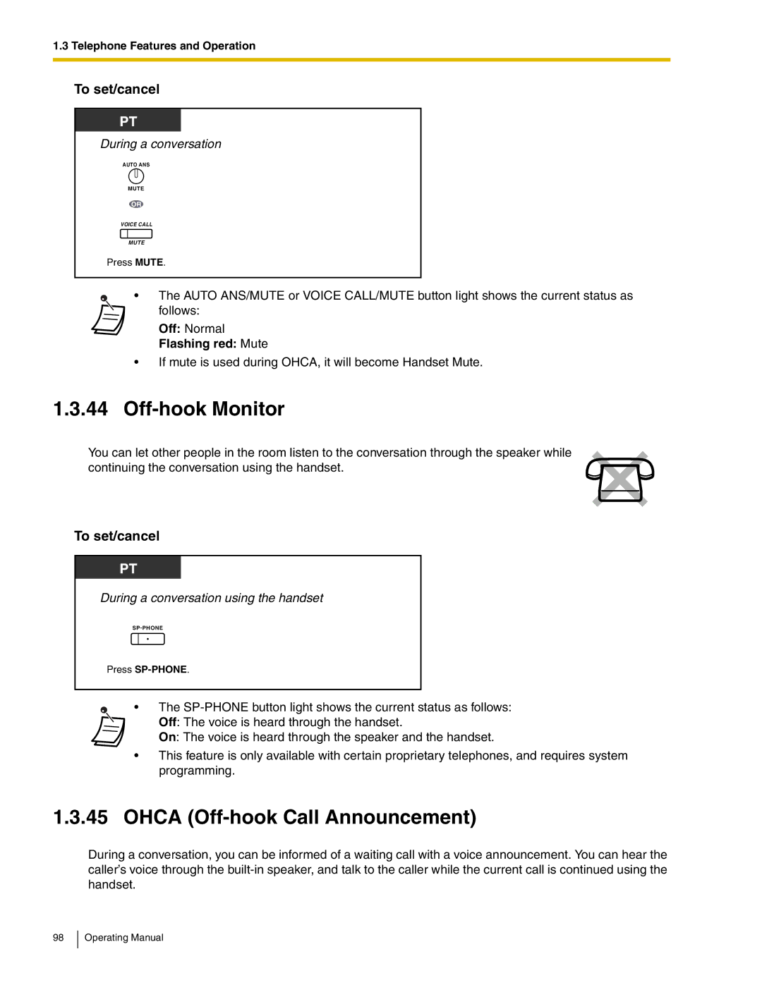 Panasonic KX-TDA600 manual Off-hook Monitor, Ohca Off-hook Call Announcement, Flashing red Mute 