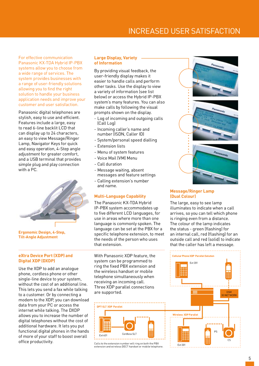 Panasonic KX-TDA600AL manual Increased User Satisfaction, Large Display, Variety Information, Multi-Language Capability 