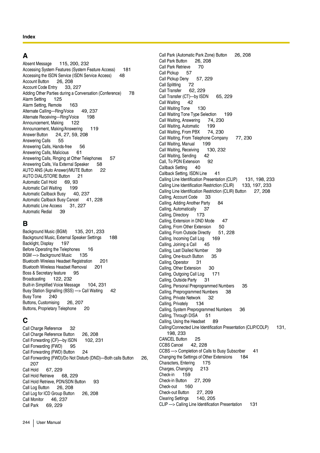 Panasonic KX-TDE100, KX-TDE200 user manual Index 