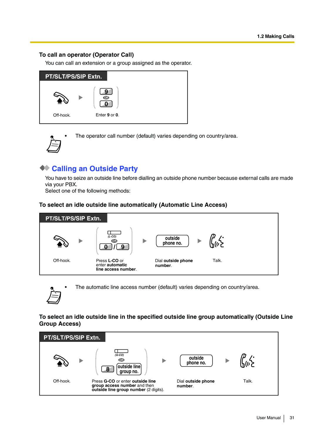 Panasonic KX-TDE200, KX-TDE100 user manual Calling an Outside Party, To call an operator Operator Call, Outside Phone no 