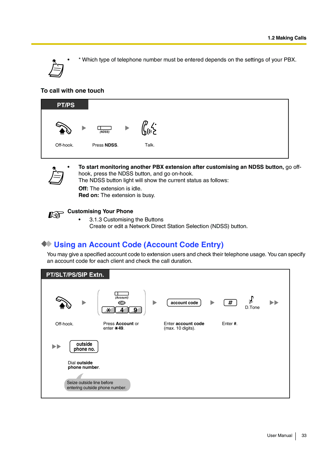 Panasonic KX-TDE200 Using an Account Code Account Code Entry, To call with one touch, Account code, Enter account code 