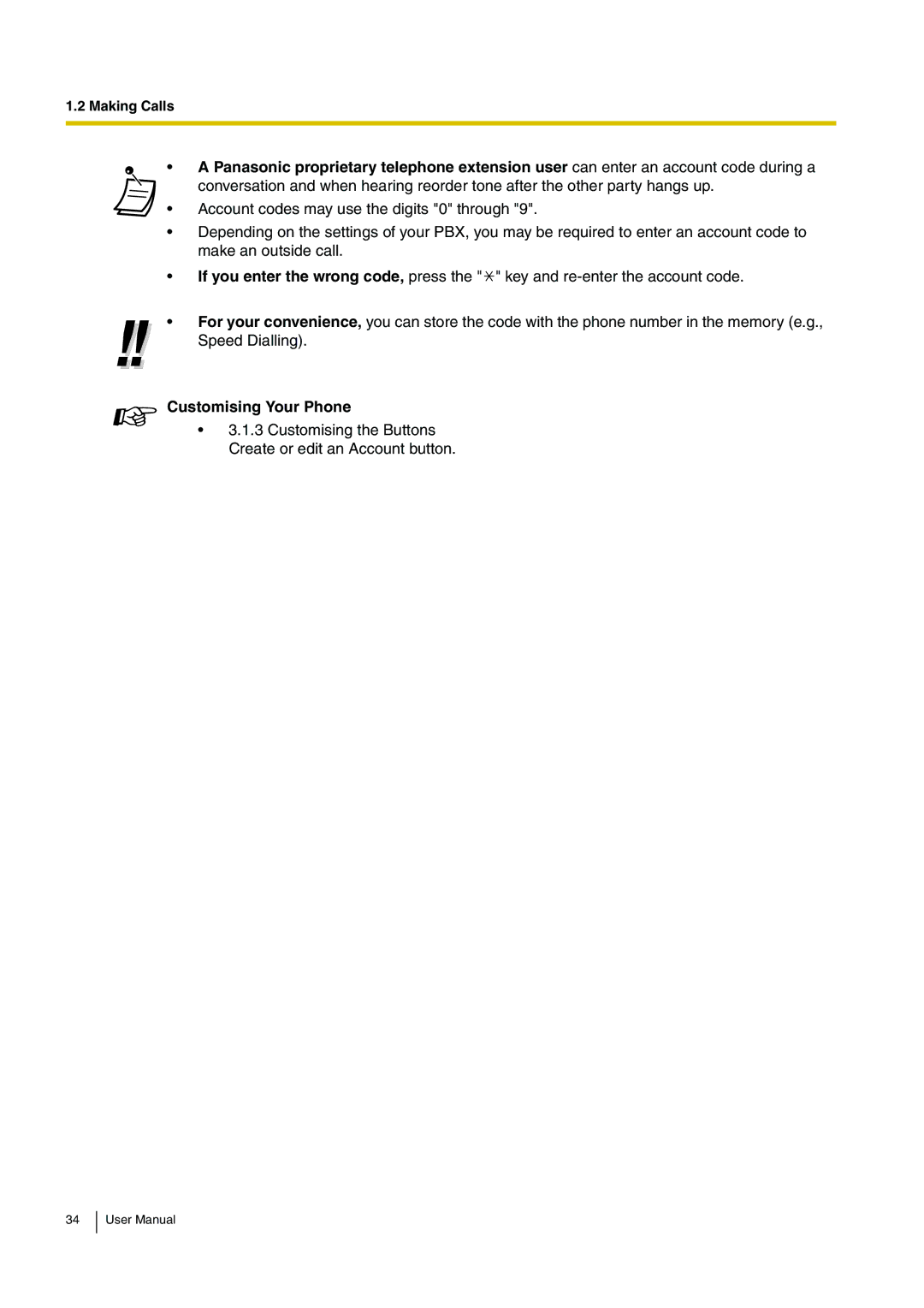 Panasonic KX-TDE100, KX-TDE200 user manual Customising the Buttons Create or edit an Account button 