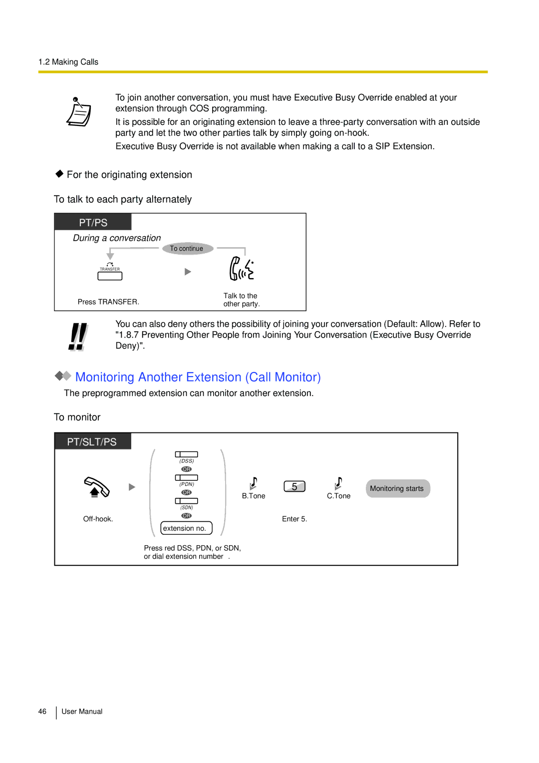 Panasonic KX-TDE100, KX-TDE200 user manual Monitoring Another Extension Call Monitor, To monitor, Press Transfer 