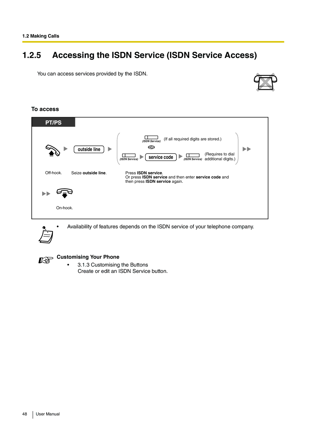 Panasonic KX-TDE100, KX-TDE200 user manual Accessing the Isdn Service Isdn Service Access, To access, Outside line 