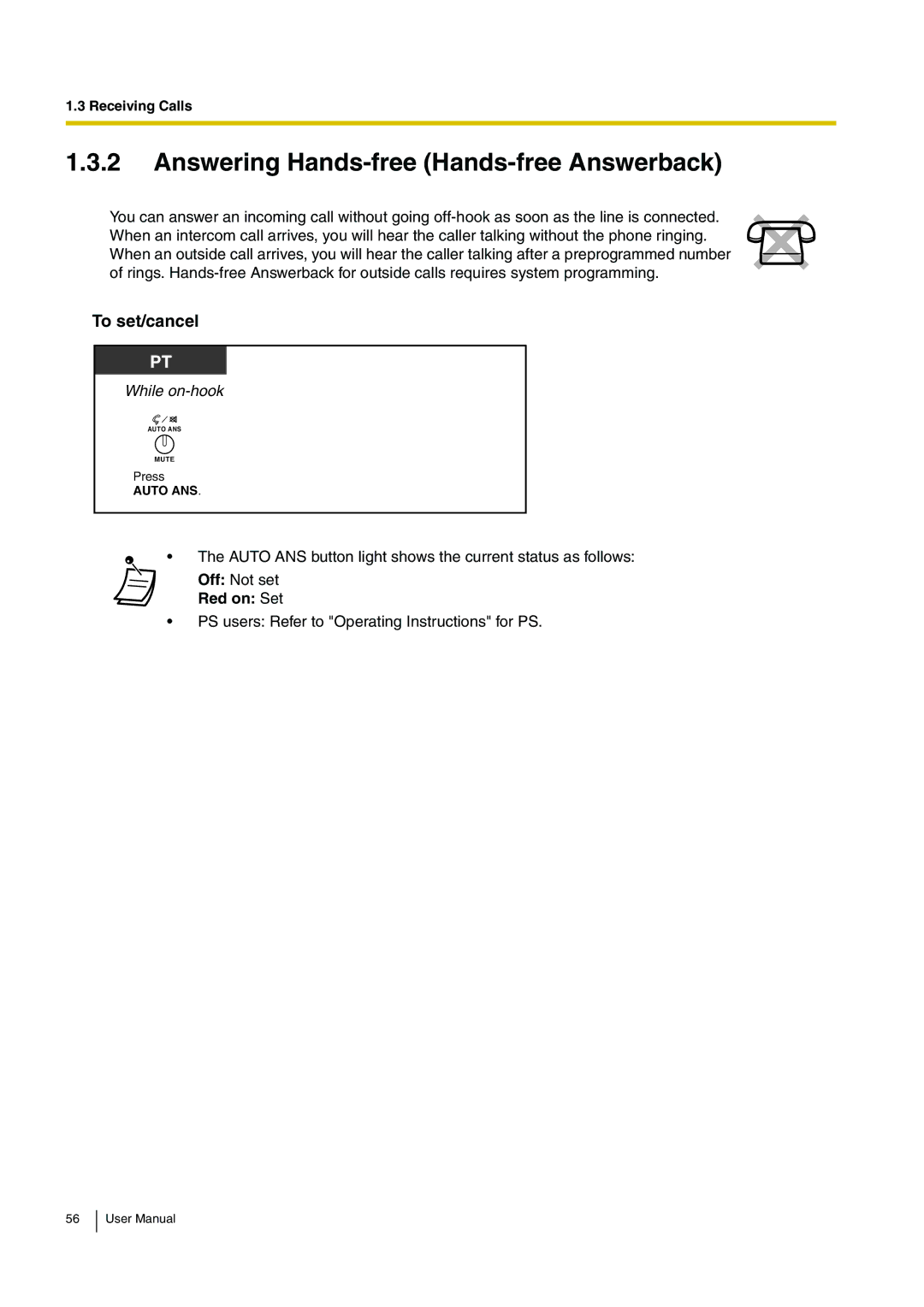 Panasonic KX-TDE100, KX-TDE200 user manual Answering Hands-free Hands-free Answerback, Red on Set 