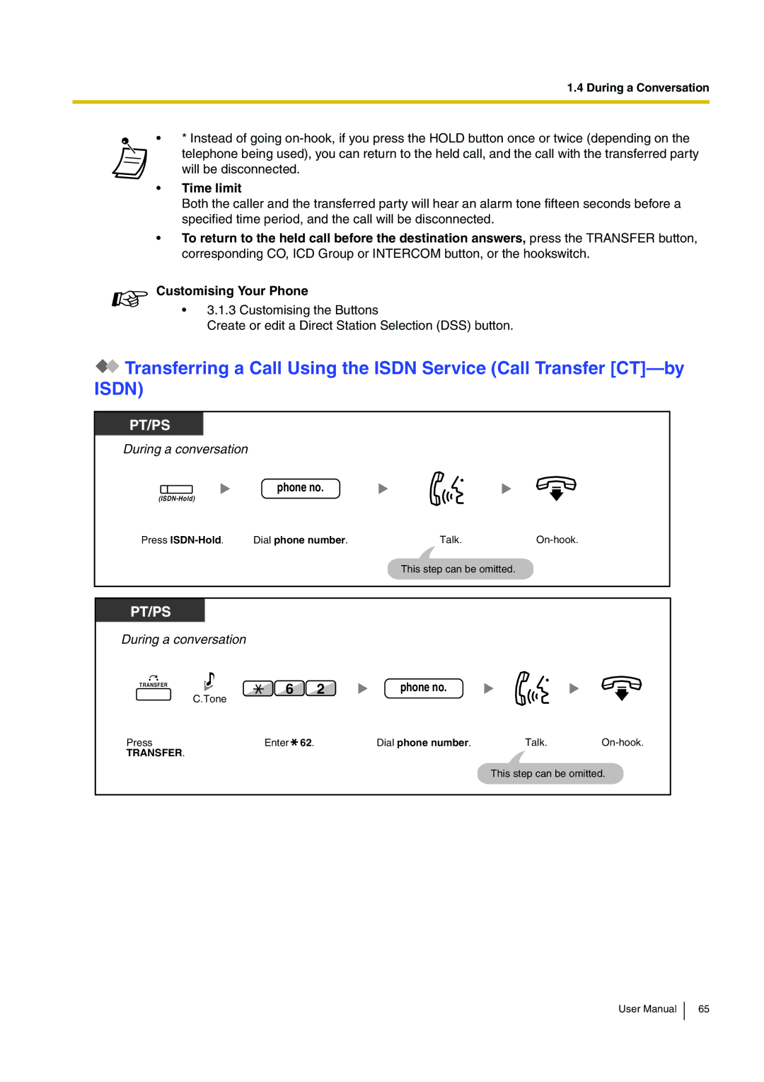 Panasonic KX-TDE200, KX-TDE100 user manual Time limit, Press ISDN-Hold Dial phone number 