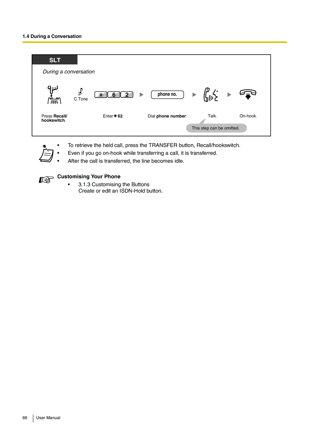 Panasonic KX-TDE100, KX-TDE200 user manual Press Recall, Hookswitch 