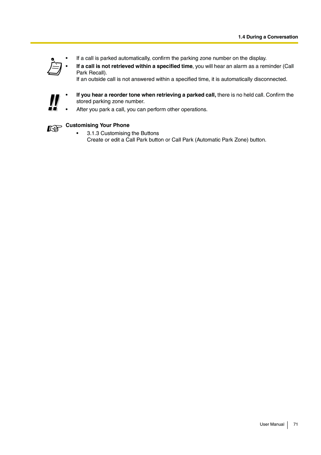 Panasonic KX-TDE200, KX-TDE100 user manual After you park a call, you can perform other operations 