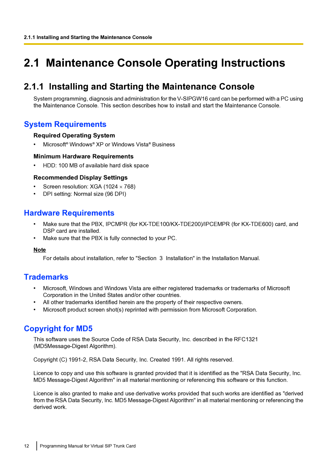 Panasonic KX-TDE100 manual Maintenance Console Operating Instructions, Installing and Starting the Maintenance Console 