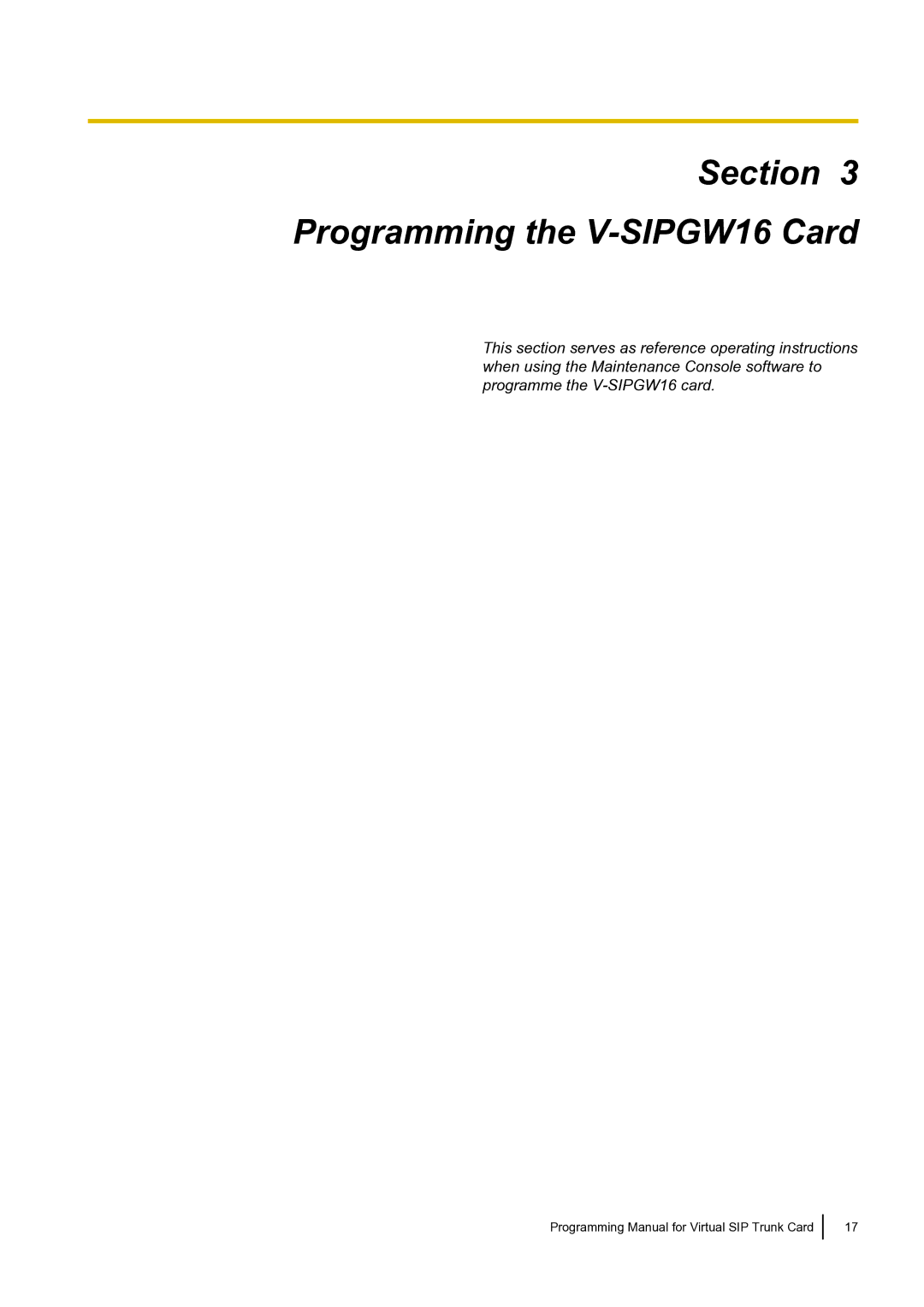 Panasonic KX-TDE100 manual Programming the V-SIPGW16 Card 