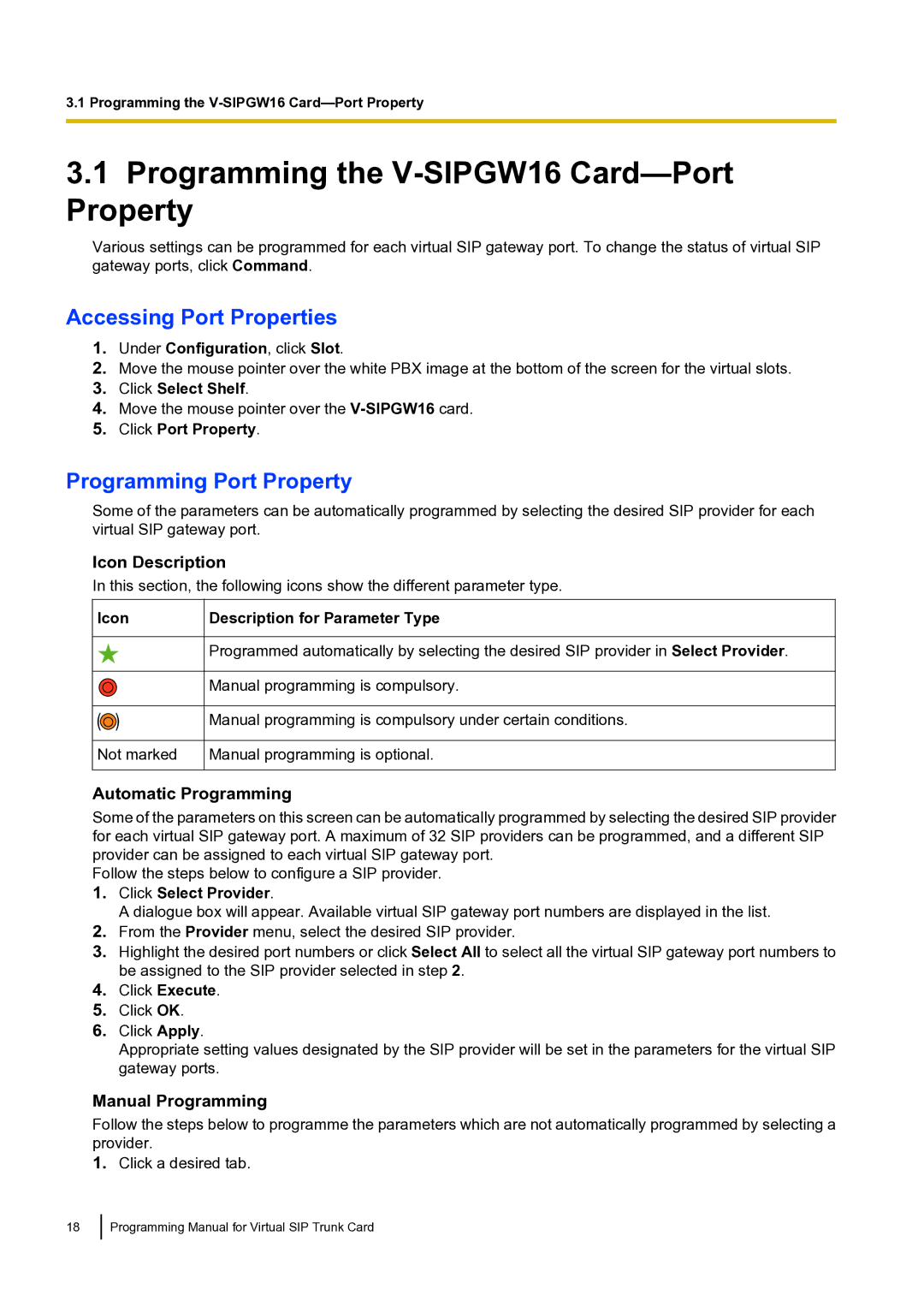 Panasonic KX-TDE100 Programming the V-SIPGW16 Card-Port Property, Accessing Port Properties, Programming Port Property 