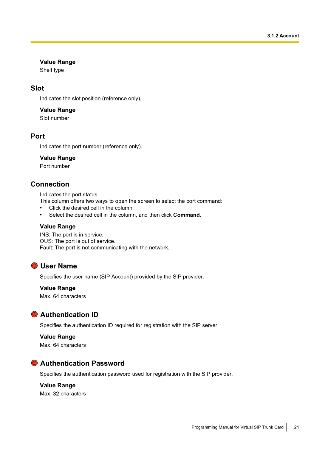 Panasonic KX-TDE100 manual User Name, Authentication ID, Authentication Password 