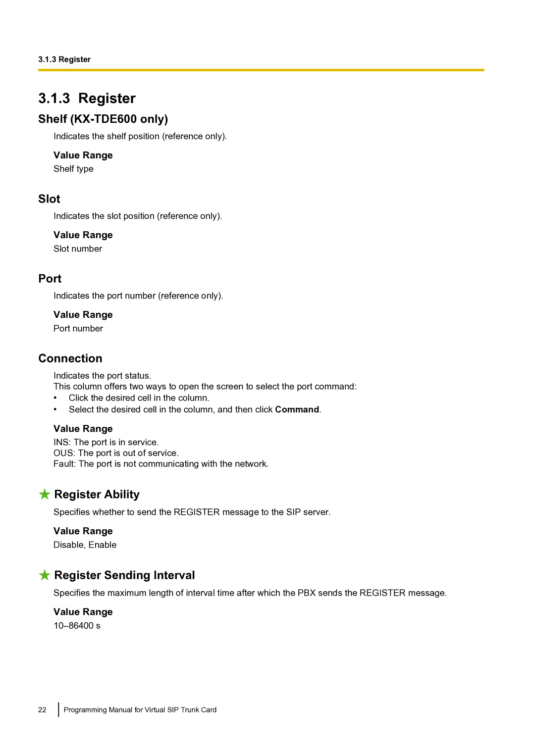 Panasonic KX-TDE100 manual Register Ability, Register Sending Interval 