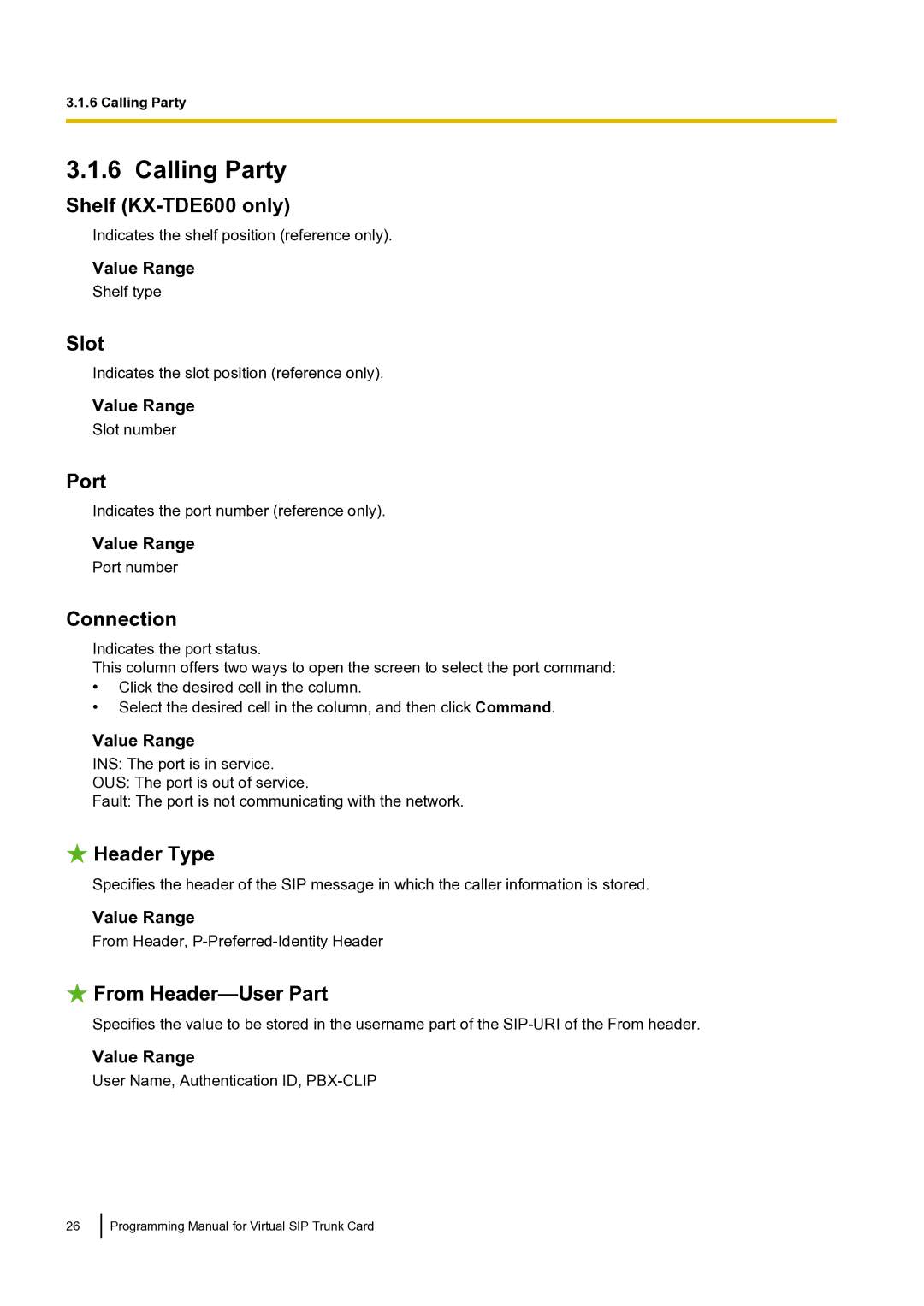 Panasonic KX-TDE100 manual Calling Party, Header Type, From Header-User Part 