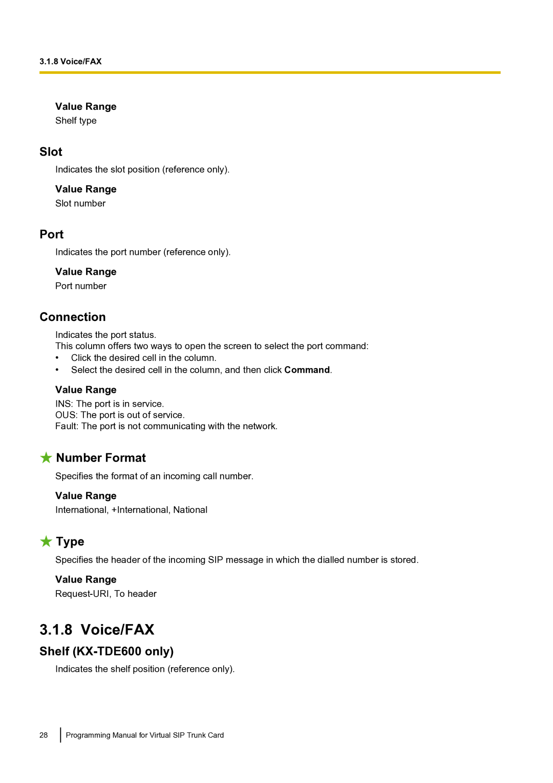 Panasonic KX-TDE100 manual Voice/FAX, Type 