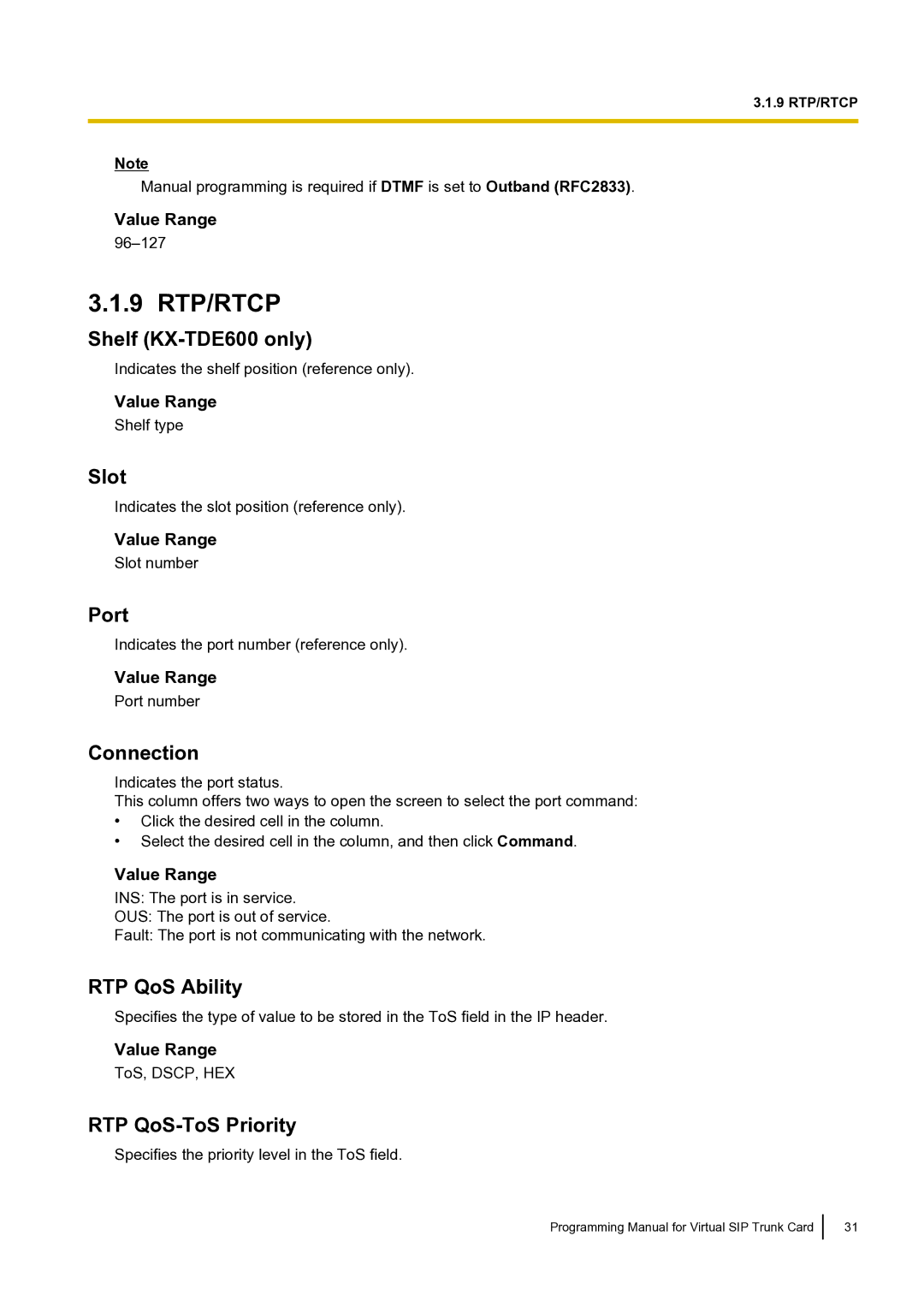 Panasonic KX-TDE100 manual 9 RTP/RTCP, RTP QoS Ability, RTP QoS-ToS Priority 