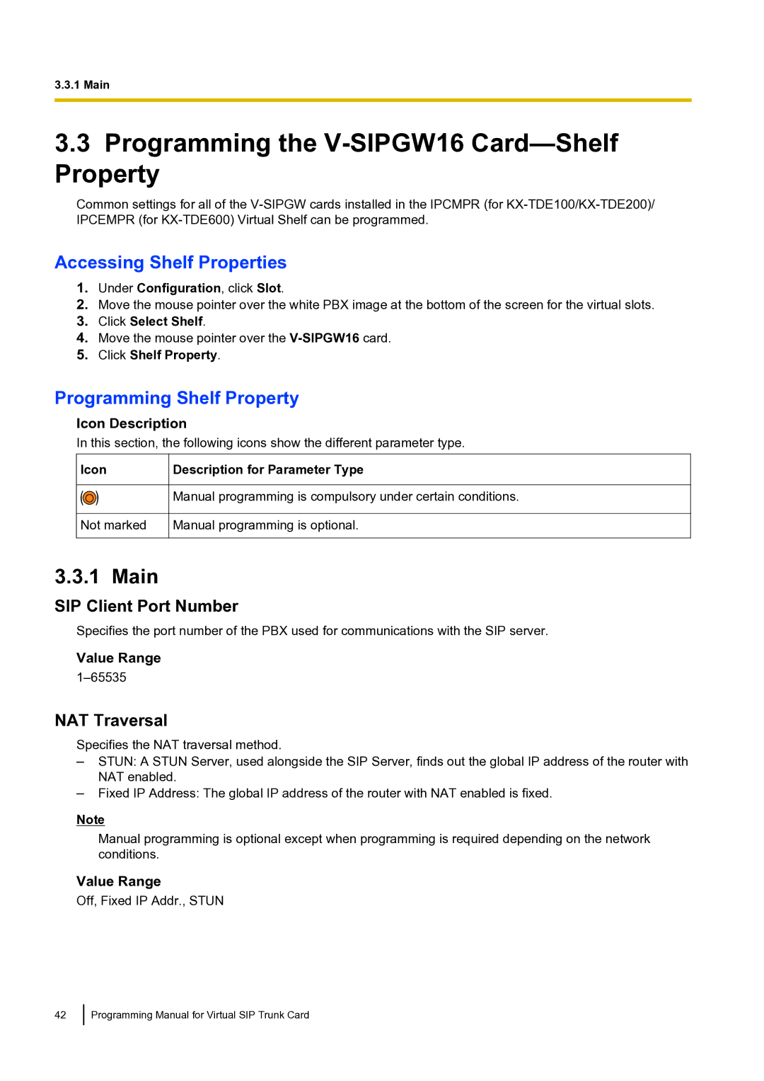 Panasonic KX-TDE100 Programming the V-SIPGW16 Card-Shelf Property, Accessing Shelf Properties, Programming Shelf Property 