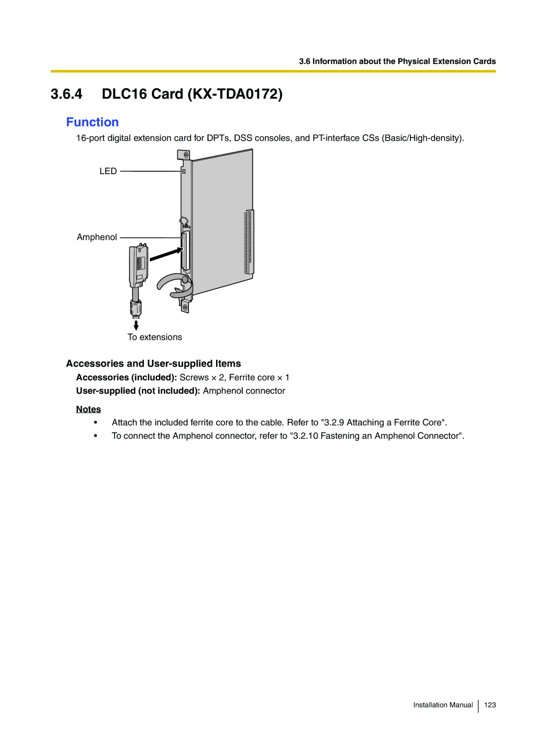 Panasonic KX-TDE100 installation manual 4 DLC16 Card KX-TDA0172 