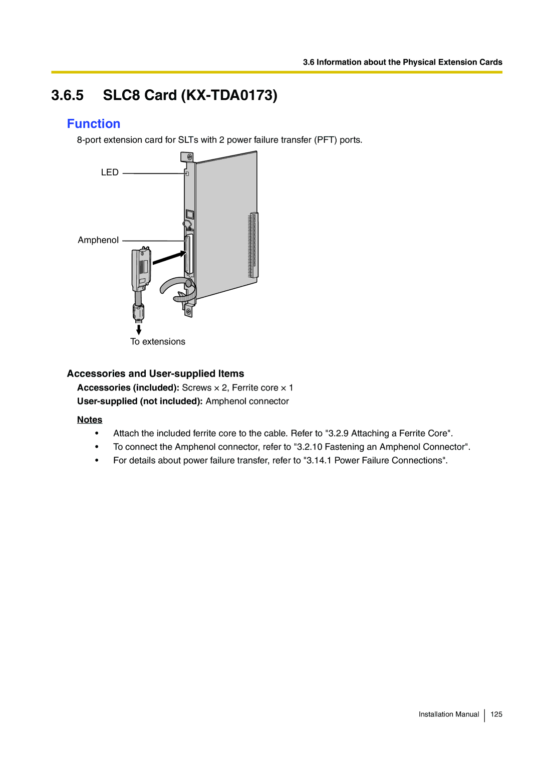 Panasonic KX-TDE100 installation manual 5 SLC8 Card KX-TDA0173 