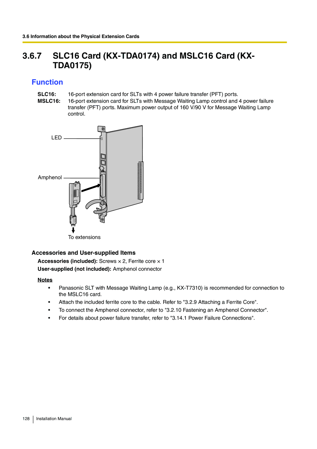 Panasonic KX-TDE100 installation manual 7 SLC16 Card KX-TDA0174 and MSLC16 Card KX- TDA0175, Led 