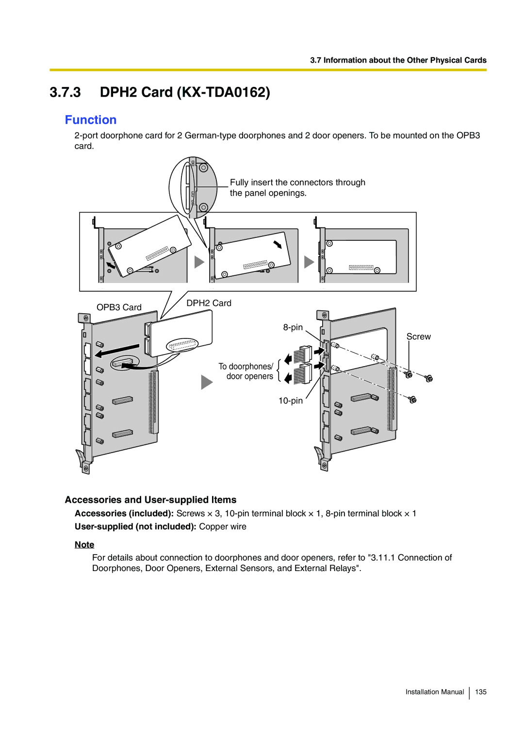 Panasonic KX-TDE100 installation manual 3 DPH2 Card KX-TDA0162 