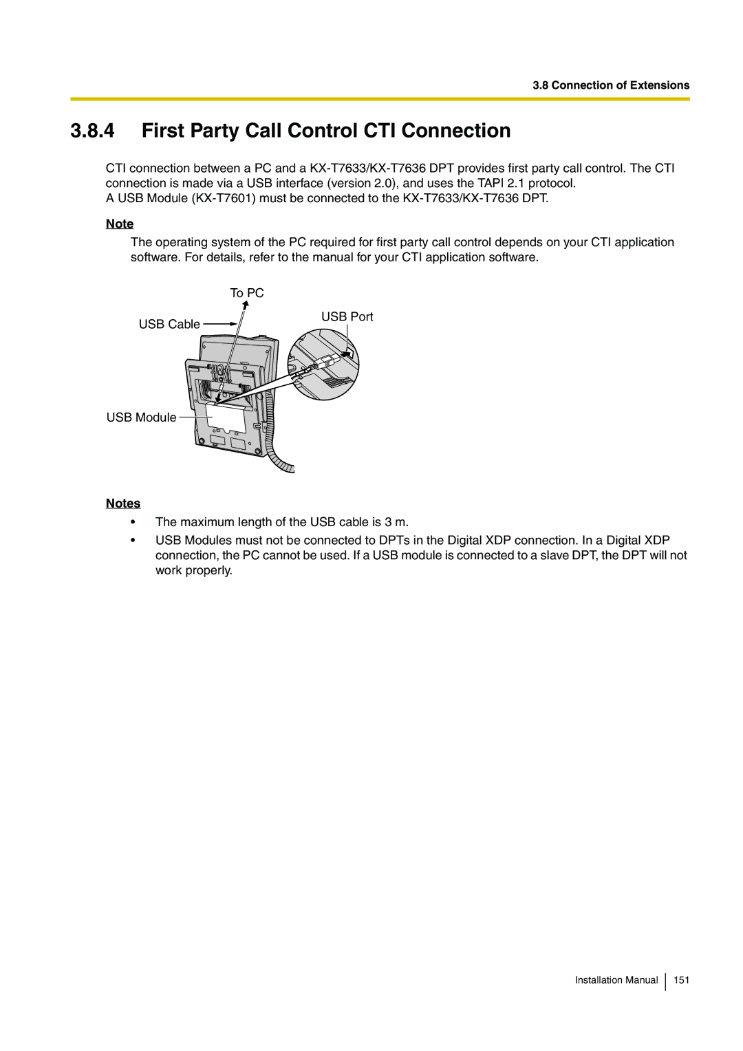 Panasonic KX-TDE100 installation manual First Party Call Control CTI Connection 