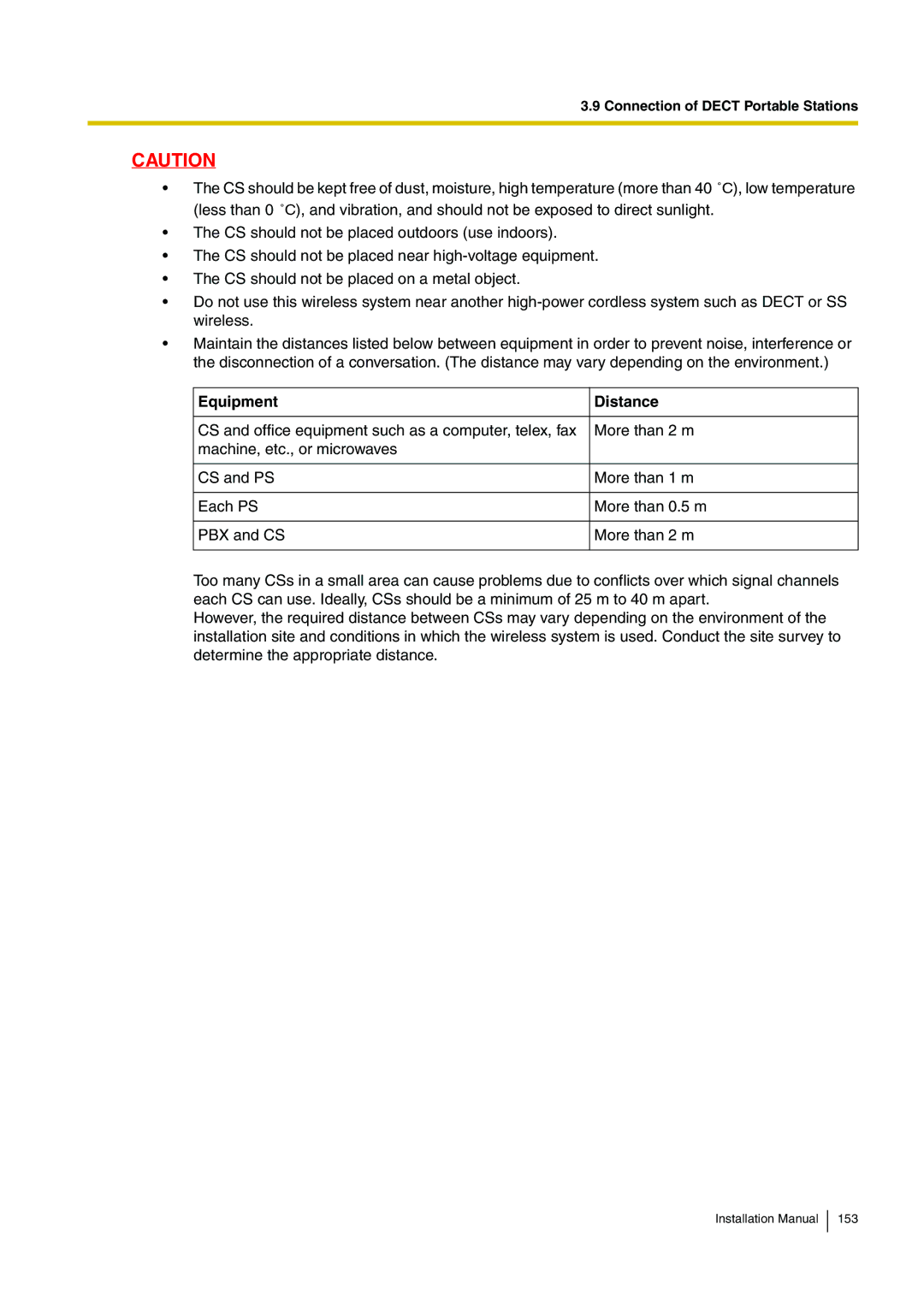 Panasonic KX-TDE100 installation manual Equipment Distance 