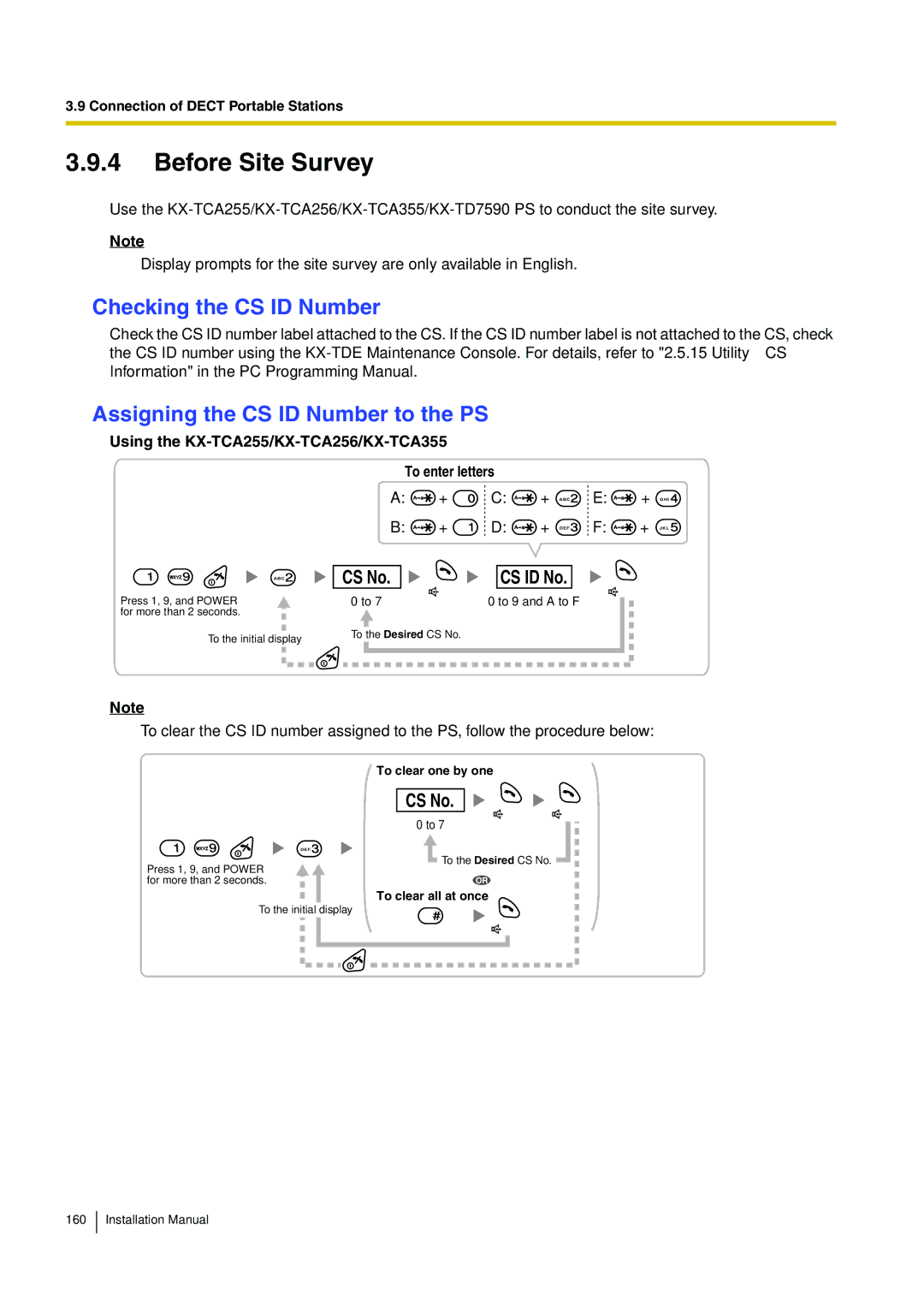 Panasonic KX-TDE100 Before Site Survey, Checking the CS ID Number, Assigning the CS ID Number to the PS, CS No 