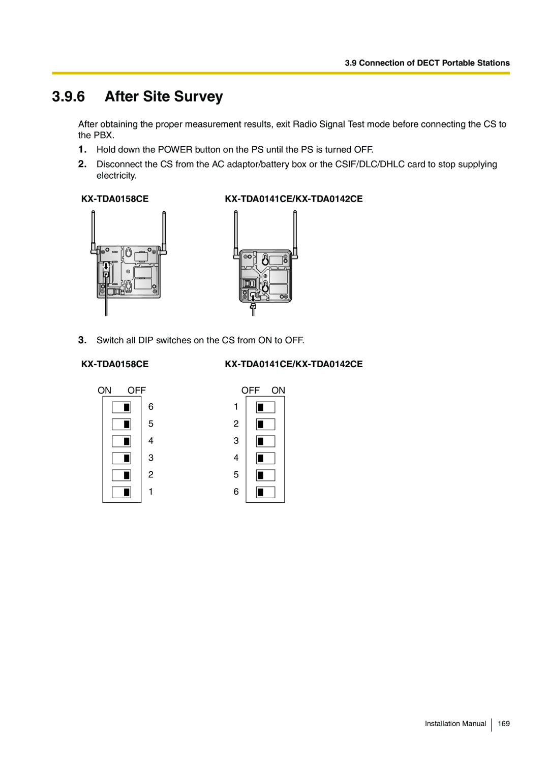 Panasonic KX-TDE100 installation manual After Site Survey, On OFF OFF on 