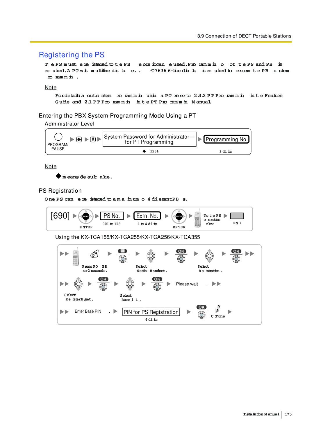 Panasonic KX-TDE100 Registering the PS, Entering the PBX System Programming Mode Using a PT, PS Registration 